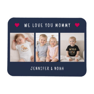 Personalized 3 Photo We Love You Mommy Navy Blue Magnet