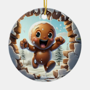 Personalized 3D Gingerbread Man Ceramic Ornament