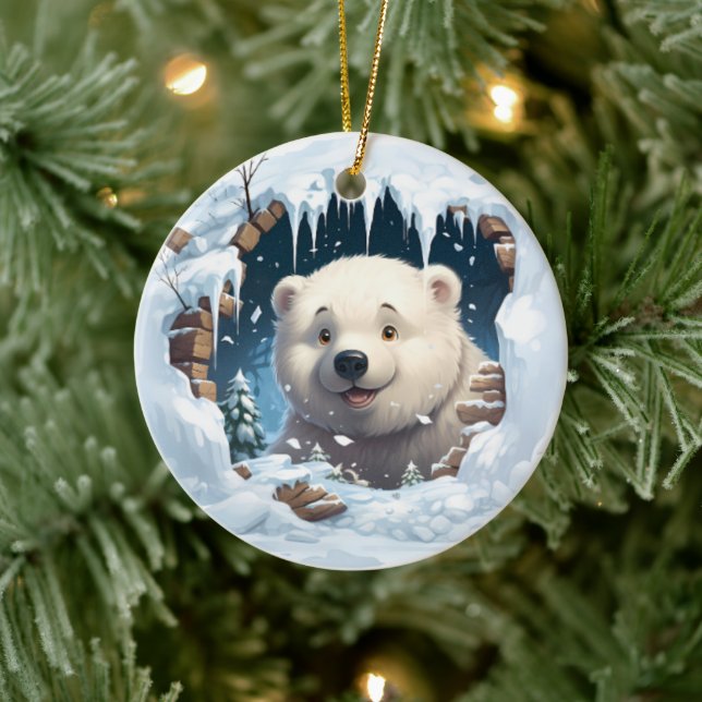 Personalized 3D Polar Bear  Ceramic Ornament (Tree)