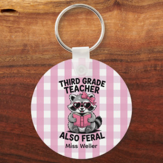 Personalized 3rd Grade Teacher Cute Feral Raccoon  Key Ring