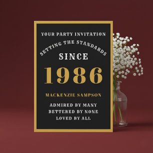 Personalized 40th Birthday 1986 Elegant Black Gold Invitation