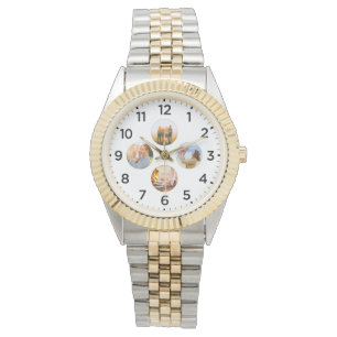 Personalized 4 Circle Photo Inlay Gold Watch