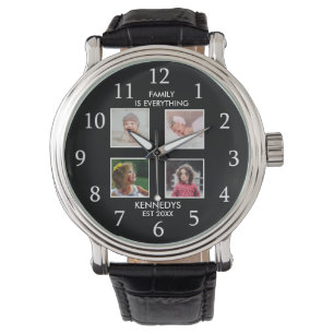 Personalized  4 Photo Collage Family Name Black Watch