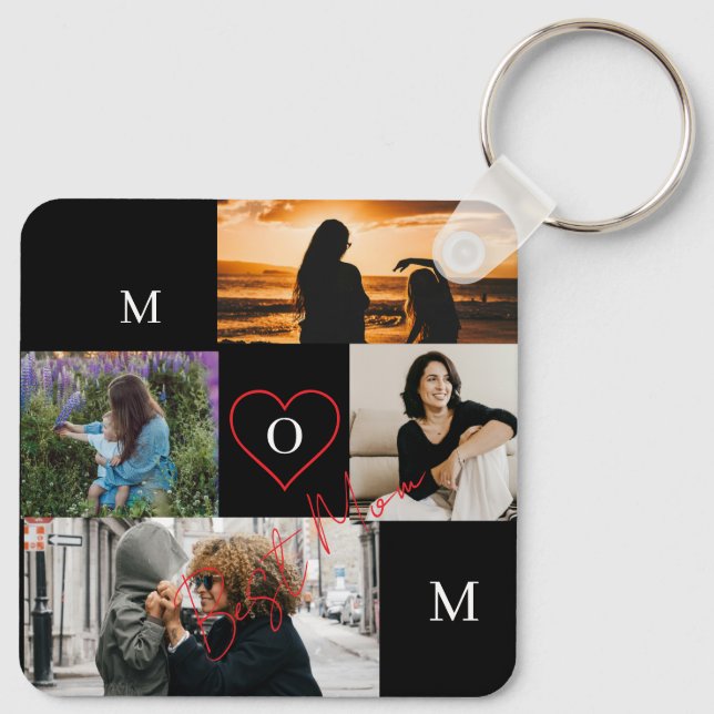 Personalized 4-Photo Collage Mom Monogram Key Ring (Back)