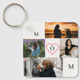Personalized 4-Photo Collage Mom Monogram Key Ring
