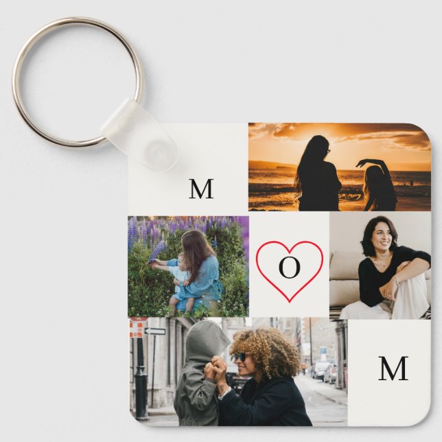Personalized 4-Photo Collage Mom Monogram Key Ring (Front)