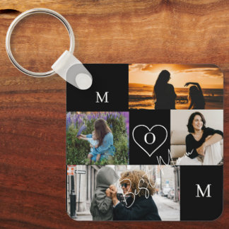 Personalized 4-Photo Collage Mom Monogram Key Ring