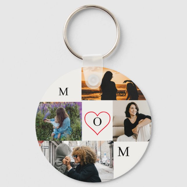 Personalized 4-Photo Collage Mom Monogram Key Ring (Front)