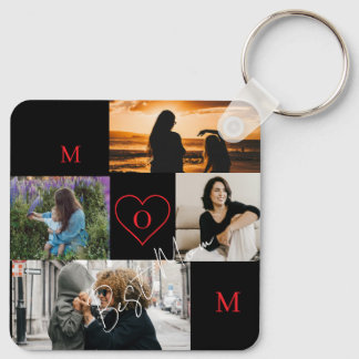 Personalized 4-Photo Collage Mom Monogram Key Ring