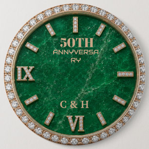 Personalized 50th Anniversary Emerald Marble 6 Cm Round Badge