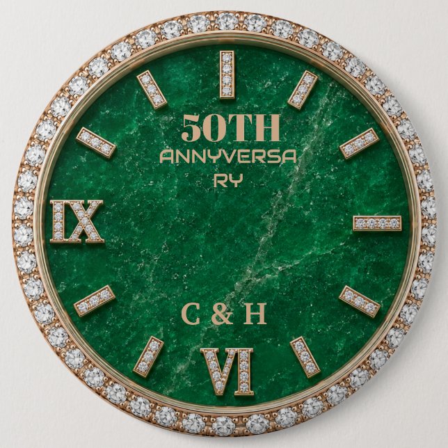 Personalized 50th Anniversary Emerald Marble  6 Cm Round Badge (Front)