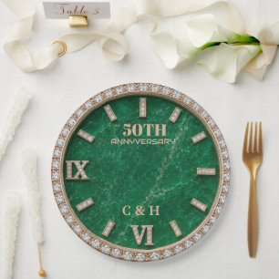 Personalized 50th Anniversary Emerald Marble Paper Plate