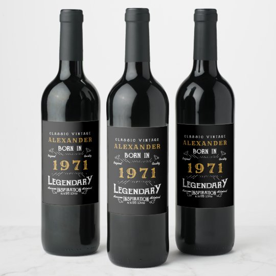 Personalized 50th Birthday Born 1971 Vintage Black Wine Label | Zazzle.com.au
