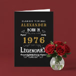 Personalized 50th Birthday Born 1976 Vintage Black Card<br><div class="desc">A personalized classic birthday card for that birthday celebration for somebody born in 1976 and turning 50. Add the name to this vintage retro style black, white and gold design for a custom birthday gift. Easily edit the name and year with the template provided. A wonderful custom black birthday gift....</div>