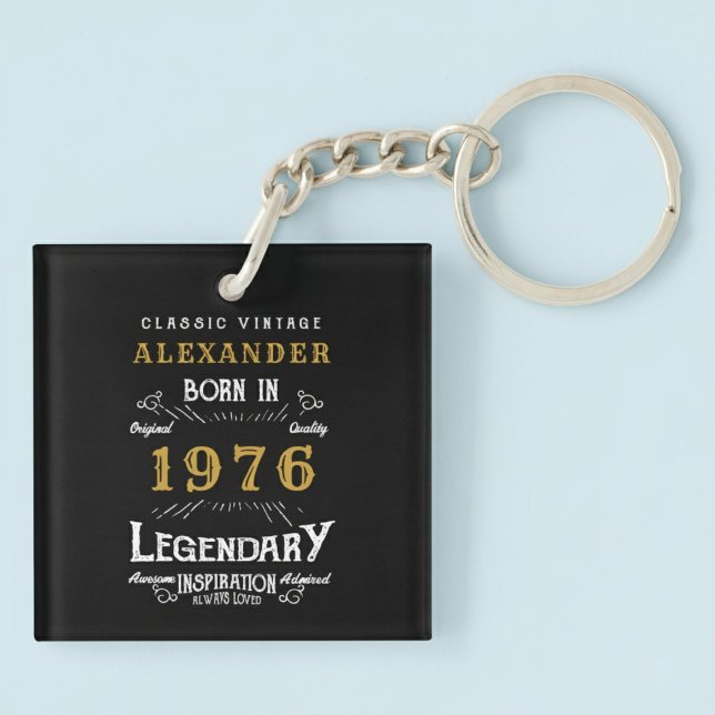 Personalized 50th Birthday Legend 1976 Vintage Key Ring (Born 1976 birthday keychain. Pastel background.)