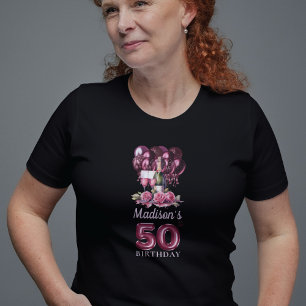 Personalized 50th Birthday Luxury Wine & Balloons T-Shirt