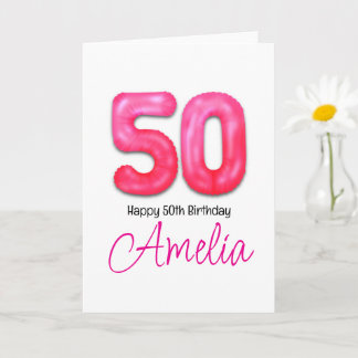 Personalized 50th Birthday Number Balloon Card