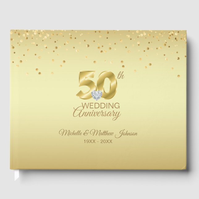 Personalized 50th Golden Wedding Anniversary Guest Book (Front)