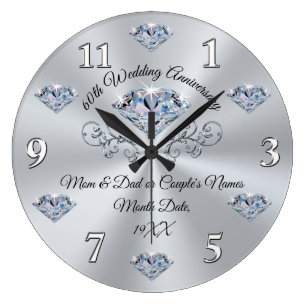 Personalized 60 year Wedding Anniversary Gift Large Clock