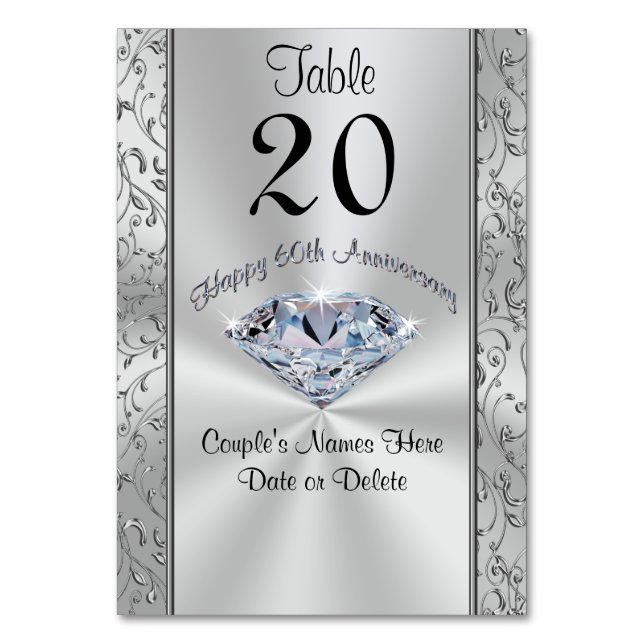 PERSONALIZED 60th Anniversary Table Number Cards (Front)