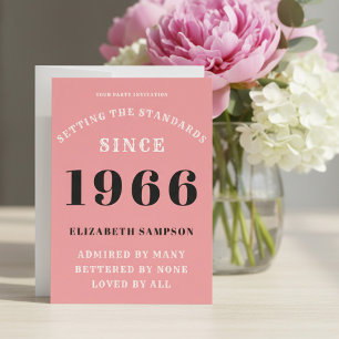Personalized 60th Birthday 1966 Add Your Name Pink Invitation