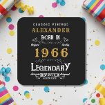 Personalized 60th Birthday 1966 Vintage Legend Square Paper Coaster<br><div class="desc">A personalized classic paper coaster design for that birthday celebration for somebody born in 1966 and turning 60. Add the name to this vintage retro style black, white and gold design for a custom birthday gift. Easily edit the name and year with the template provided. A wonderful custom black birthday...</div>