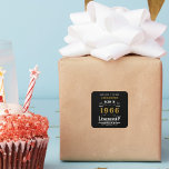 Personalized 60th Birthday Add Name 1966 Legend Square Sticker<br><div class="desc">For those born in 1966 and celebrating their birthday we have the ideal birthday stickers. The black background with a white and gold vintage typography design design is simple and yet elegant with a retro feel. Easily customize the text of this birthday using the template provided. More gifts and party...</div>