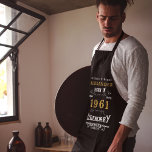 Personalized 60th Birthday Born 1961 Vintage Black Apron<br><div class="desc">A personalized classic black apron design for that birthday celebration for somebody born in 1961 and turning 60. Add the name to this vintage retro style black, white and gold design for a custom 60 birthday gift. Easily edit the name and year with the template provided. A wonderful custom black...</div>