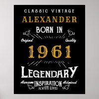 Personalized 60th Birthday Born 1961 Vintage Black