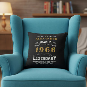 Personalized 60th Birthday Born 1966 Legend Black Cushion