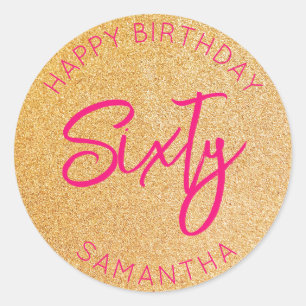 Personalized 60th Birthday Gold Glitter Sixty Classic Round Sticker