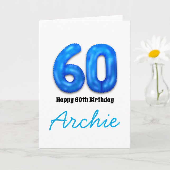 Personalized 60th Birthday Number Balloon Card (Small Plant)