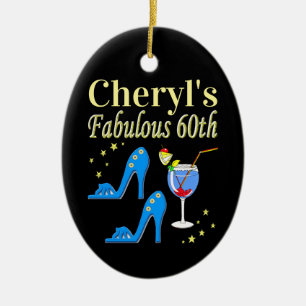 PERSONALIZED 60TH BIRTHDAY PARTY GIRL CERAMIC ORNAMENT