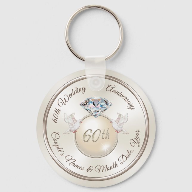 Personalized 60th Wedding Anniversary Party Favors Key Ring (Front)