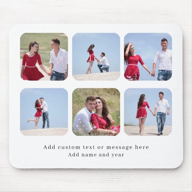 Personalized 6 Photo Collage with Custom Text Mouse Pad (Front)