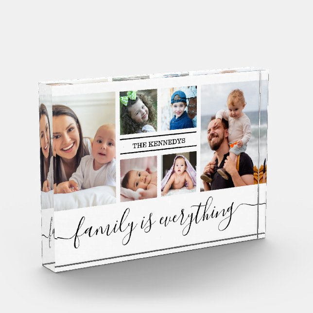 Personalized 6 Picture Collage Quote Family Name  Photo Block (Left)