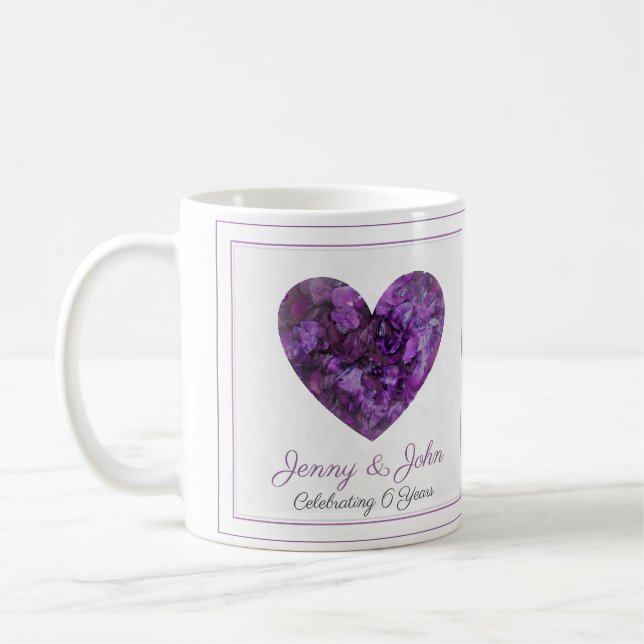 personalized 6th wedding anniversary purple heart coffee mug (Left)