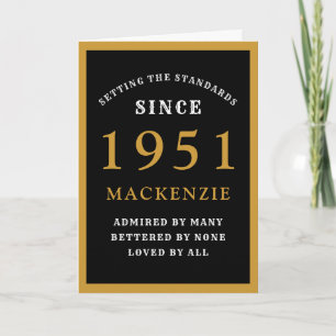Personalized 70th Birthday 1951 Black Gold Chic Card