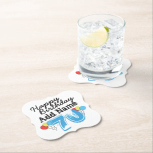 Personalized 70th Birthday Add Name Blue Paper Coaster