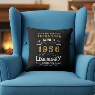 Personalized 70th Birthday Born 1956 Legend Black Cushion