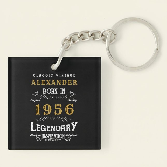 Personalized 70th Birthday Legend 1956 Vintage Key Ring (Born 1956 birthday keychain. Pastel background.)