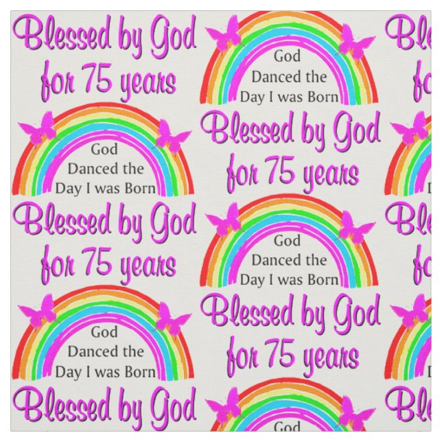 PERSONALIZED 75TH BIRTHDAY RAINBOW DESIGN FABRIC (Swatch)