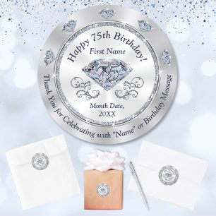 Personalized, 75th Birthday Stickers, for Favors,  Classic Round Sticker