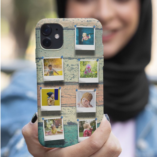 Personalized 7 Photo Collage Vintage Wood Planks Case-Mate iPhone Case (Creator Uploaded)