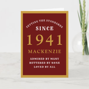 Personalized 80th Birthday 1941 Red Gold Chic Card