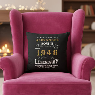 Personalized 80th Birthday Born 1946 Legend Black Cushion