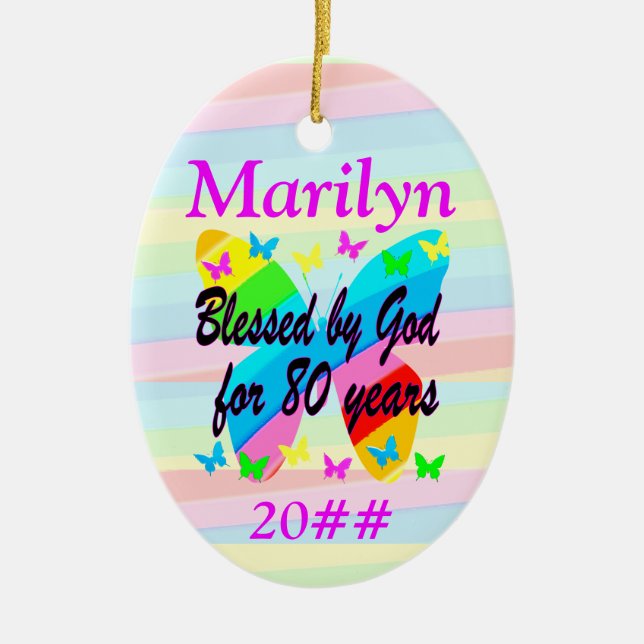 PERSONALIZED 80TH BIRTHDAY BUTTERFLY ORNAMENT (Front)