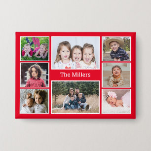 Personalized 8 Photo collage Family Name Red