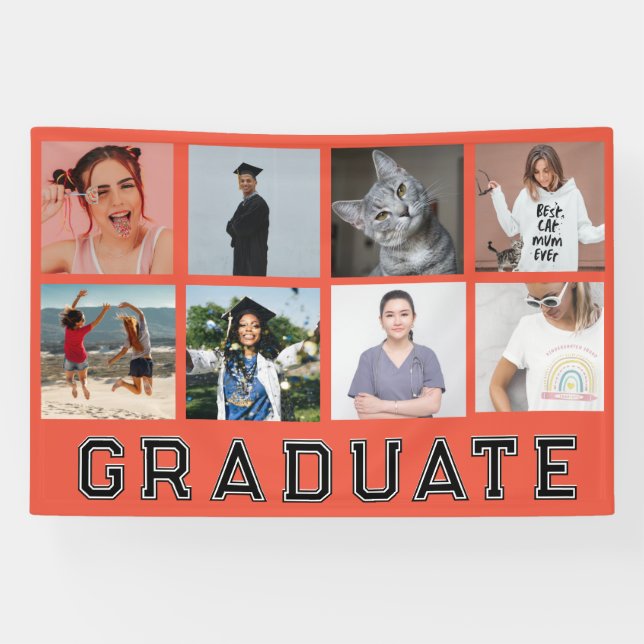Personalized 8 Photos Graduation Graduate Party Banner (Horizontal)