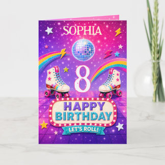 Personalized 8th Birthday Roller Disco Card Girl